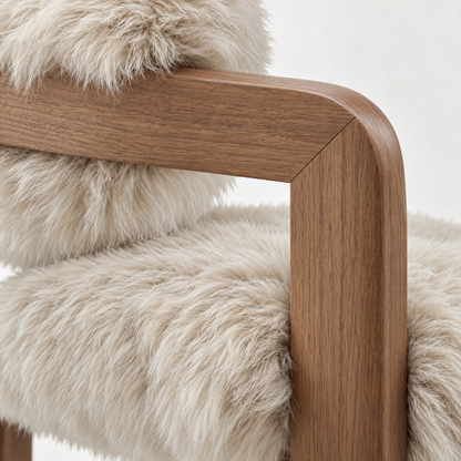 Chaise de salle à manger Avelon en véritable peau de mouton beige, bois de frêne, PTMD