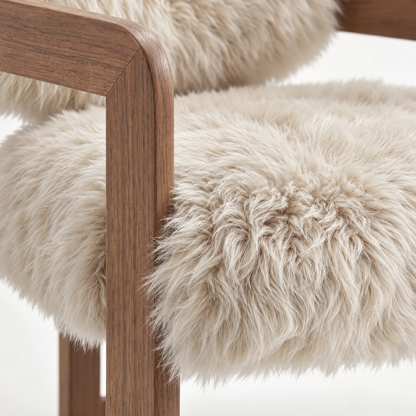 Chaise de salle à manger Avelon en véritable peau de mouton beige, bois de frêne, PTMD
