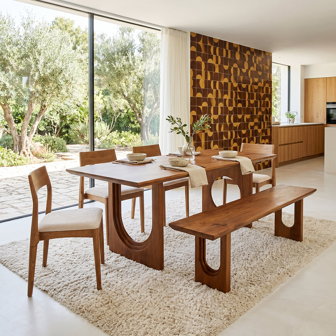 Banc de salle à manger Bullnose Chanfreiné Bois de manguier 200cm Matières premières