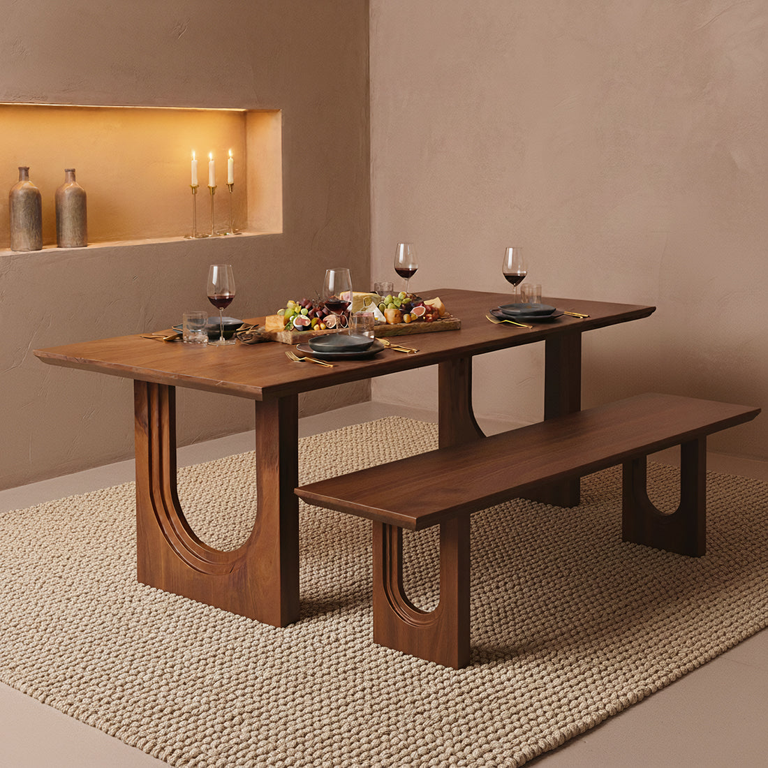 Canapé de salle à manger Bullnose Chamfered Bois de manguier 240cm Matières premières