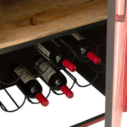 Meuble de bar Wagon Câble Fer/Bois de manguier Rouge J-Line