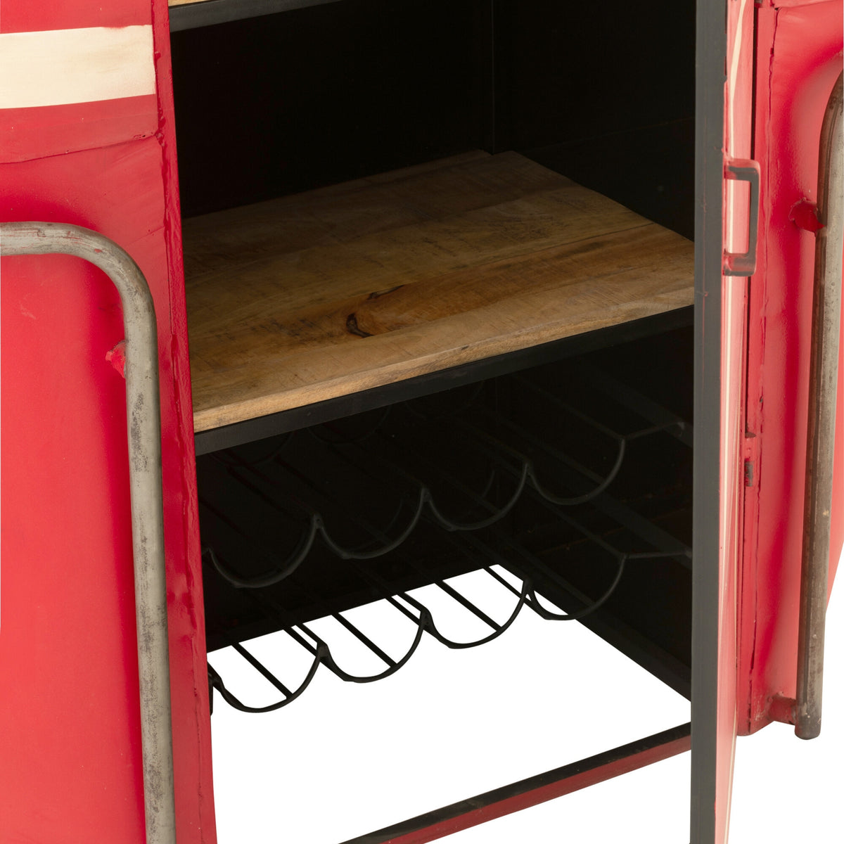Meuble de bar Wagon Câble Fer/Bois de manguier Rouge J-Line
