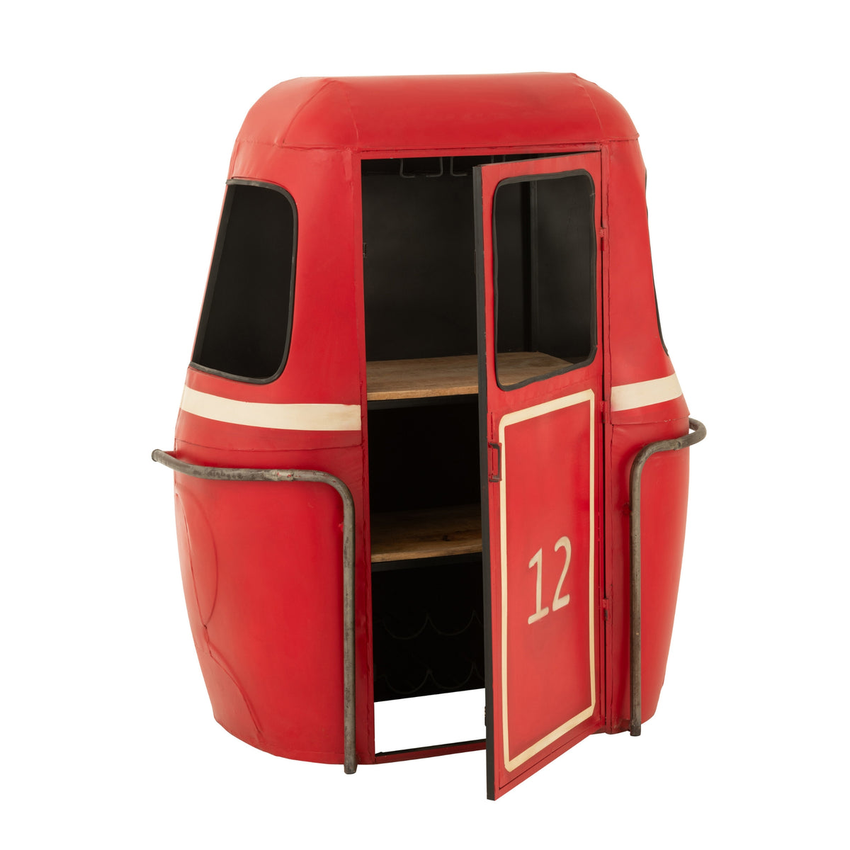 Meuble de bar Wagon Câble Fer/Bois de manguier Rouge J-Line