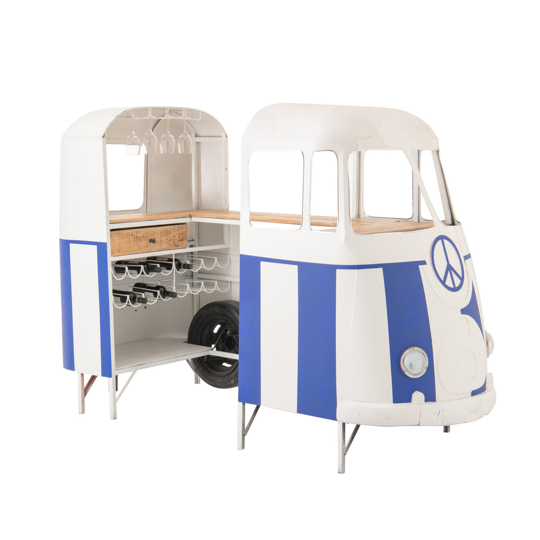 Meuble de bar Rétro Camper Bleu/Blanc J-Line