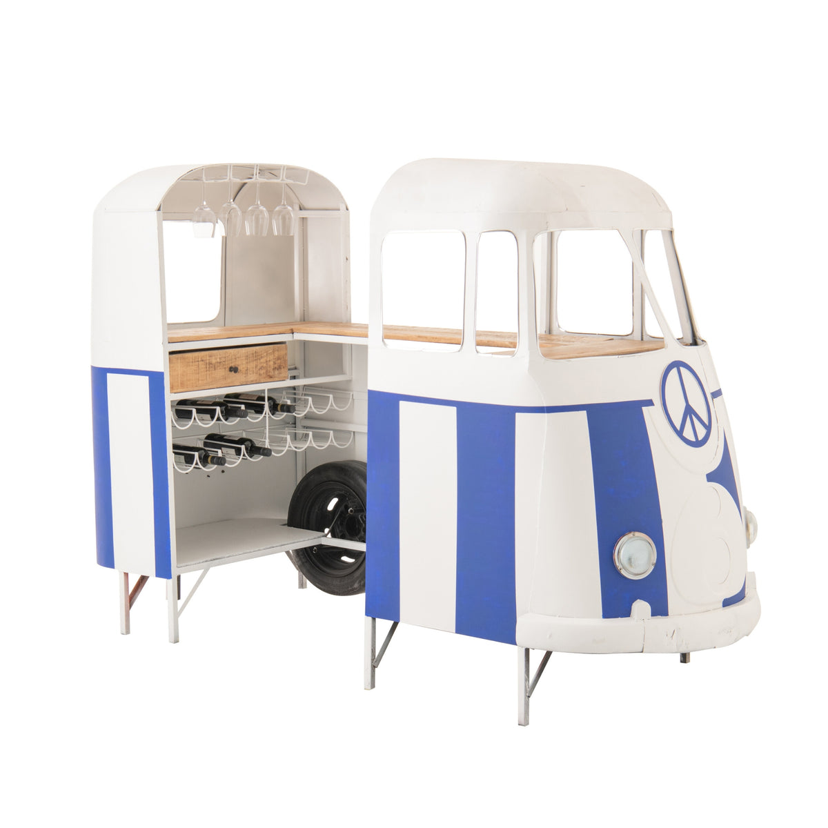 Meuble de bar Rétro Camper Bleu/Blanc J-Line