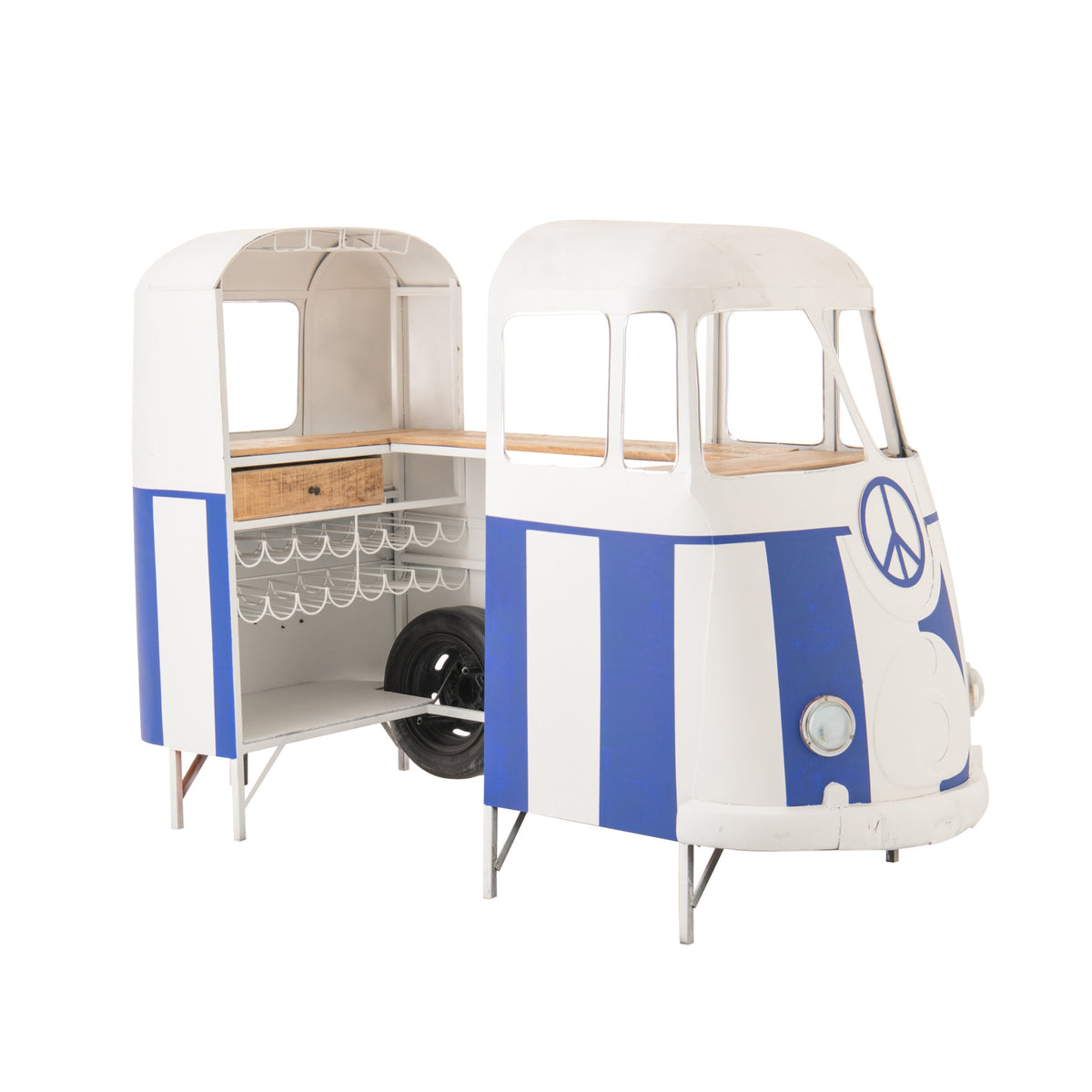 Meuble de bar Rétro Camper Bleu/Blanc J-Line