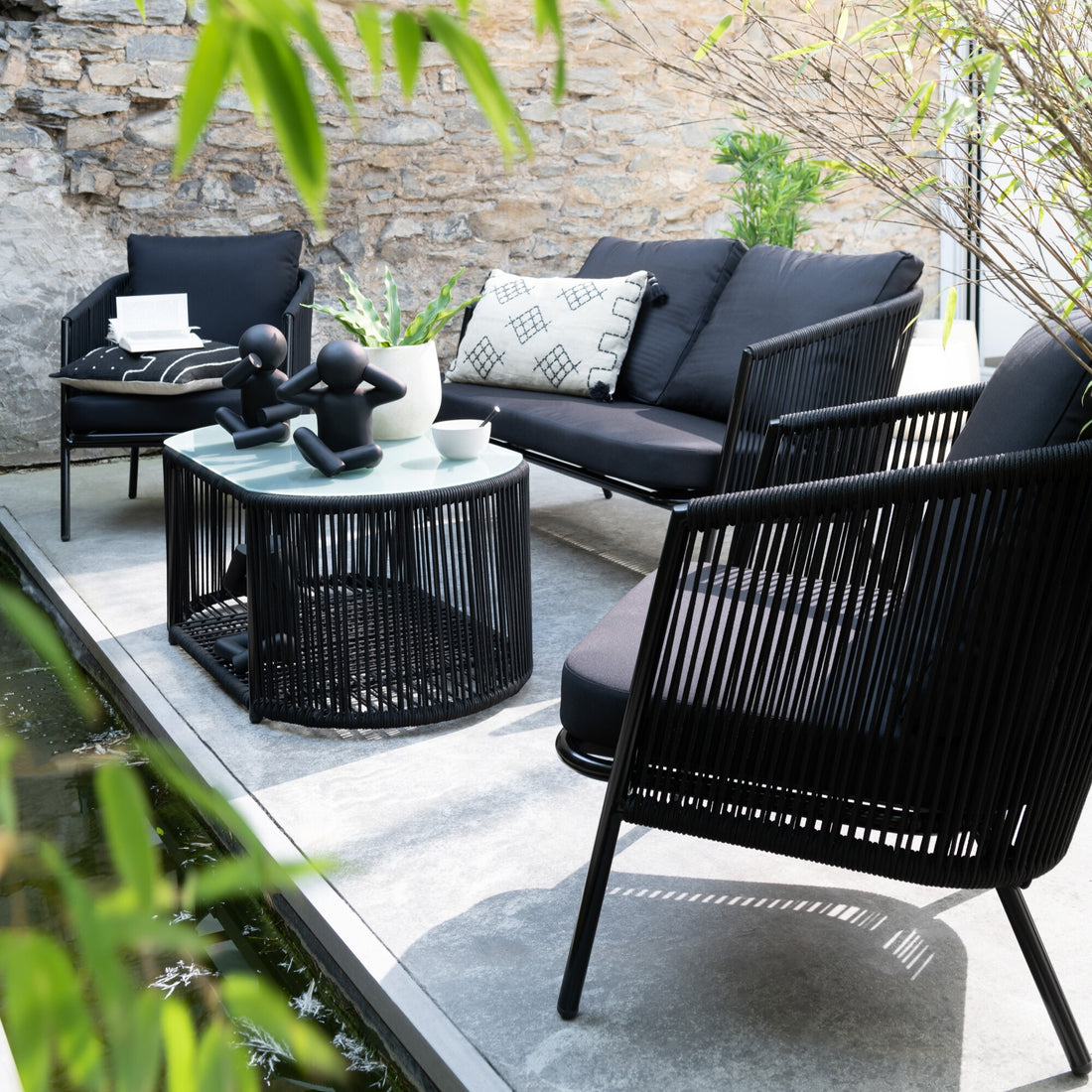 Salon de jardin 4 pièces de luxe noir Eli J-Line