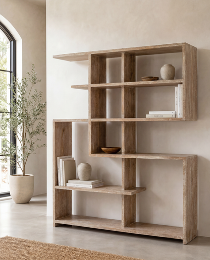 Bibliothèque en bois de manguier blanc cassé J-Line