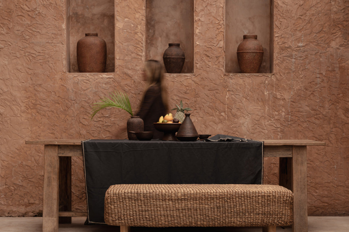 La nappe Tuscany - Noir Naturel - 150x300 Bazar Bizar