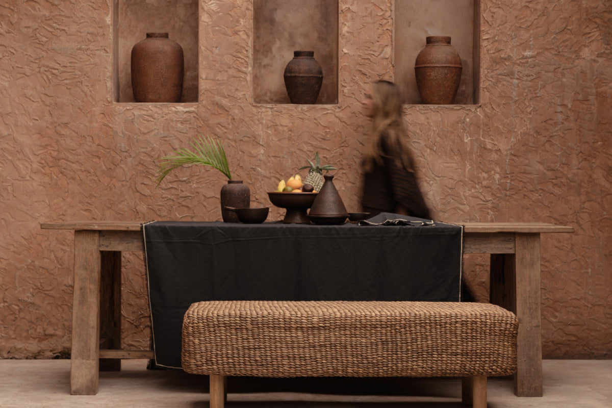 La nappe Tuscany - Noir Naturel - 150x300 Bazar Bizar