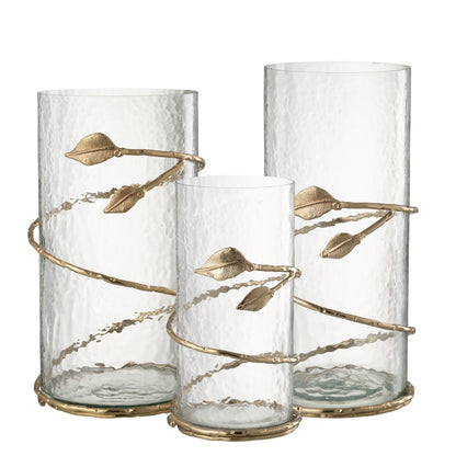 Photophores en verre à feuilles dorées, lot de 3 J-Line
