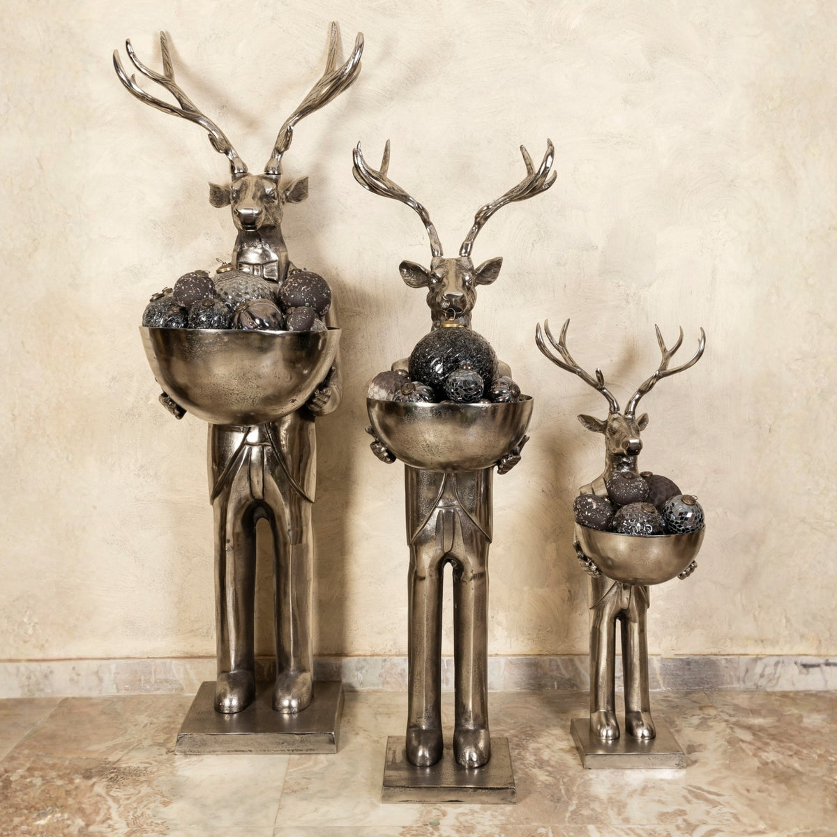 Statue de renne avec plateau en métal gris 192 cm Grande PTMD