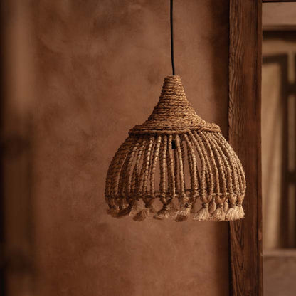 La suspension en raphia à pompon - Naturel - S Bazar Bizar