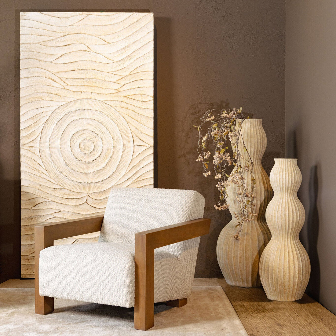 Panneau mural Jazel en MDF blanc cassé à motif ondulé, grand modèle PTMD