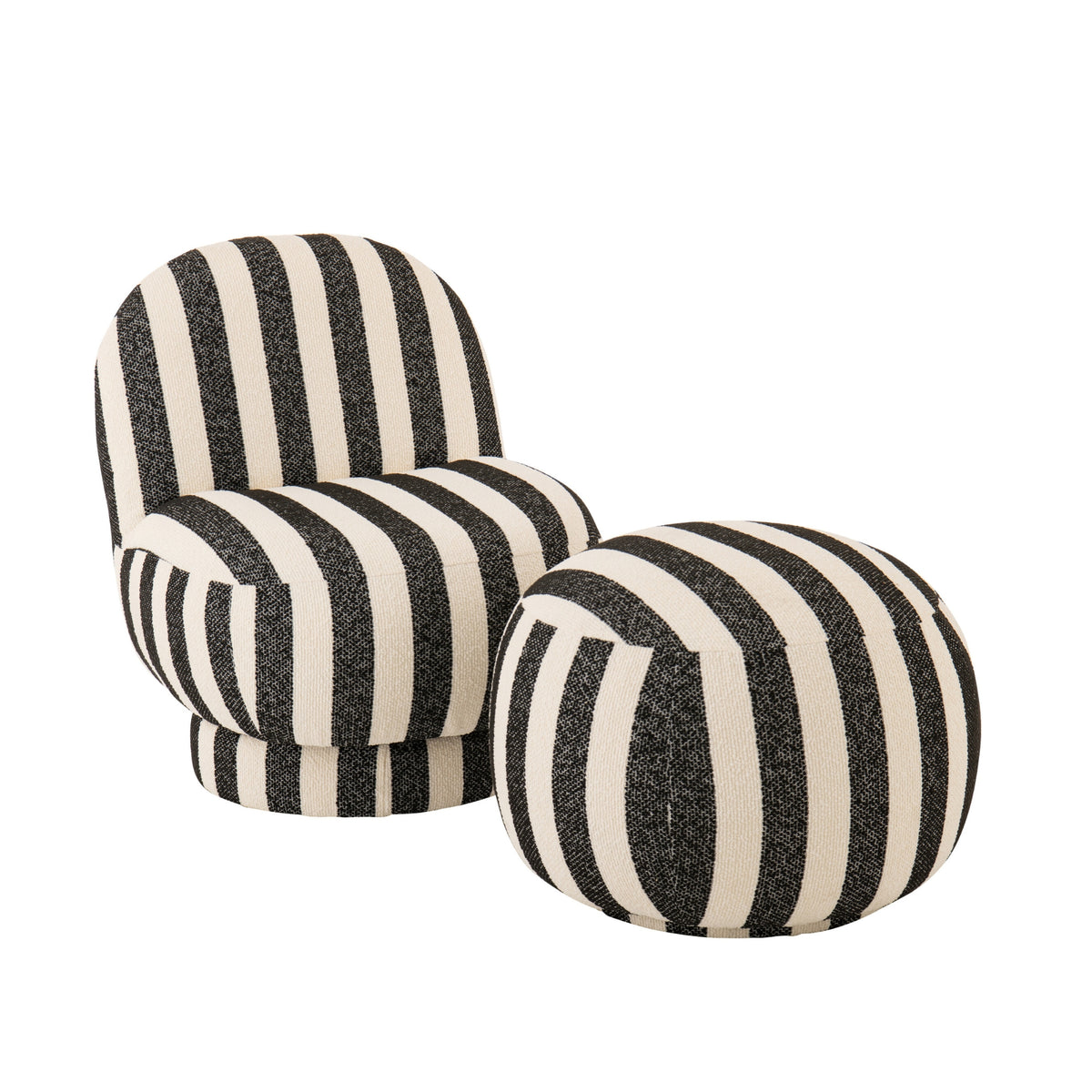Fauteuil avec pouf en tissu rayé noir/blanc cassé J-Line