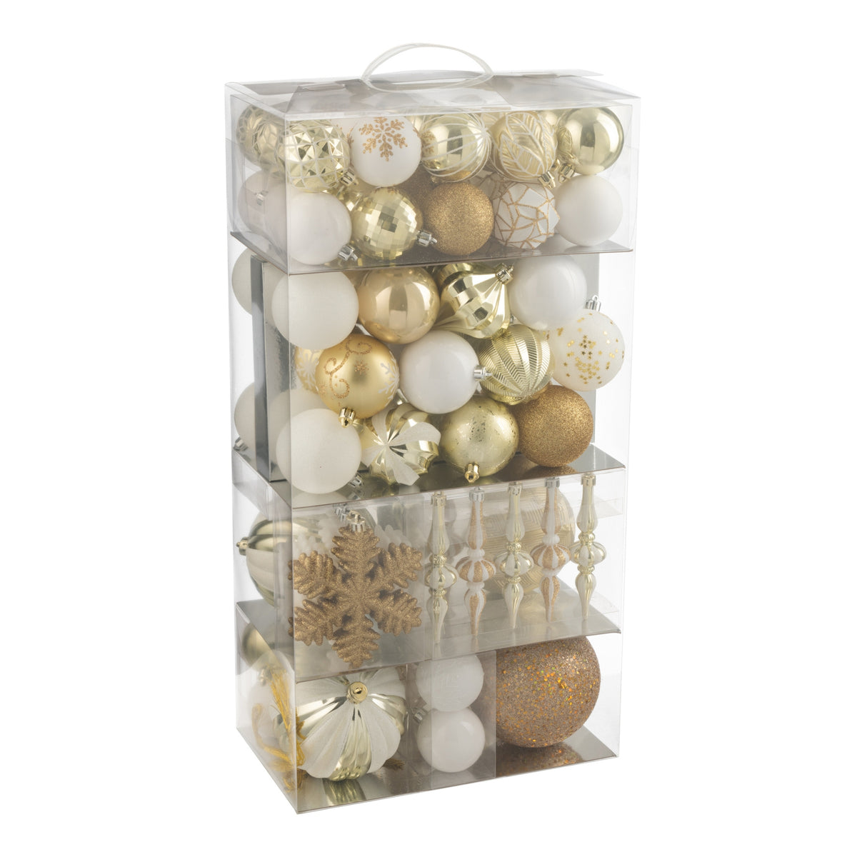 Boîte de 80 boules de Noël en plastique blanc/doré J-Line