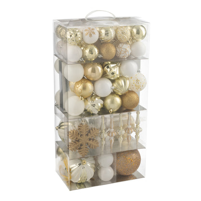 Boîte de 80 boules de Noël en plastique blanc/doré J-Line