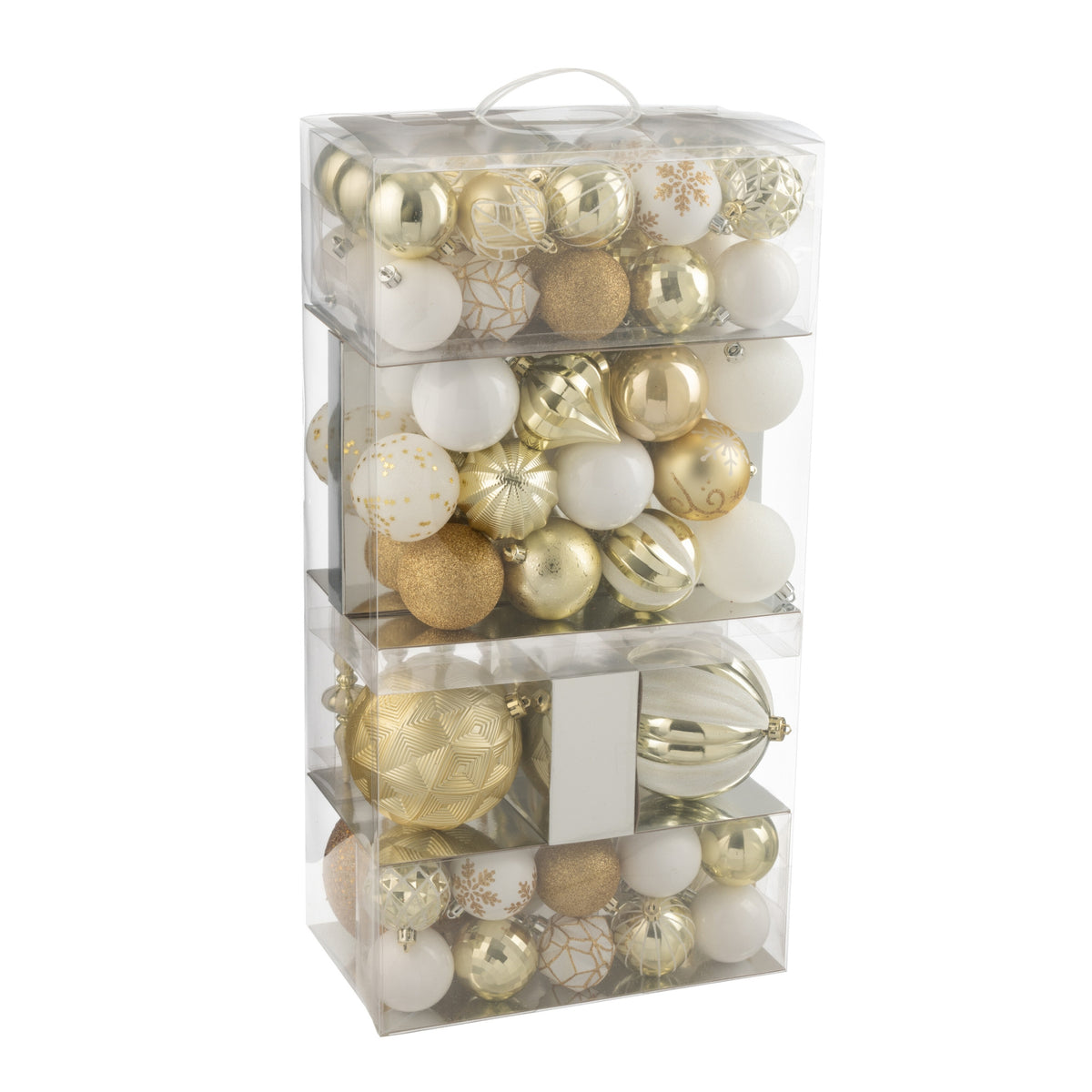 Boîte de 80 boules de Noël en plastique blanc/doré J-Line