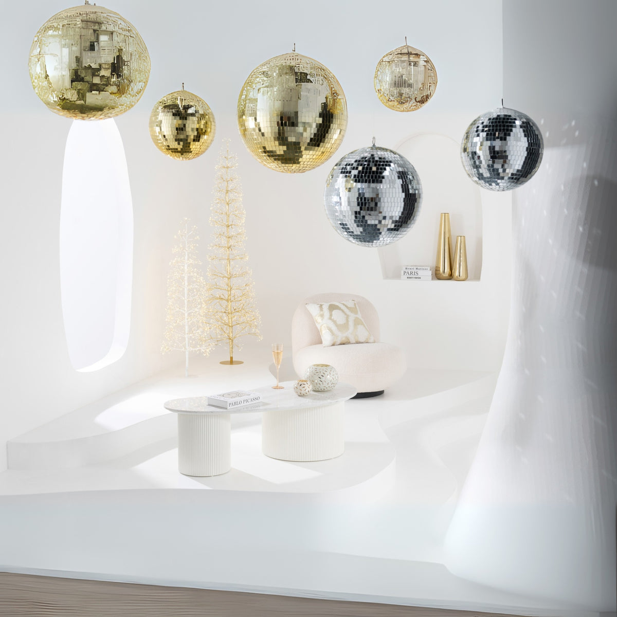 Sapin de Noël Métal Blanc Lumières LED Blanc Chaud Grand H180cm J-Line