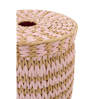 Lot de 2 paniers avec couvercle, bordure rayée naturel/rose clair J-Line