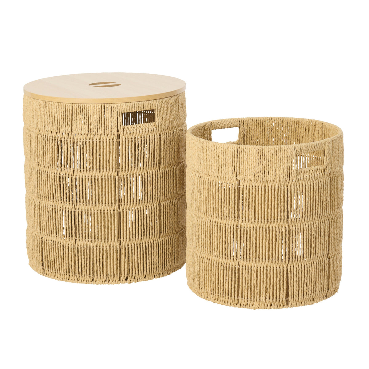 Lot de 2 paniers ronds avec couvercle en papier naturel J-Line