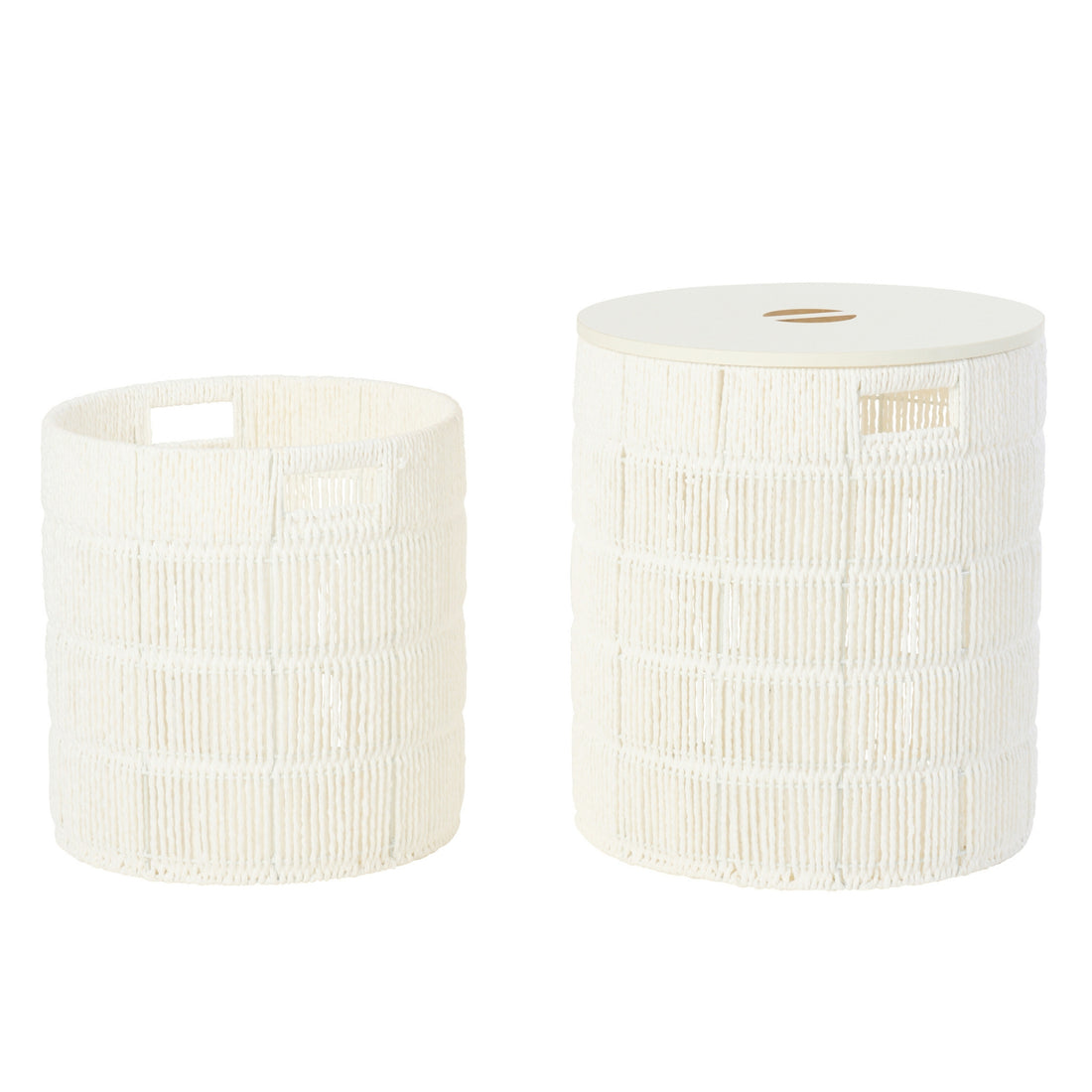 Lot de 2 paniers ronds en papier blanc avec couvercles J-Line