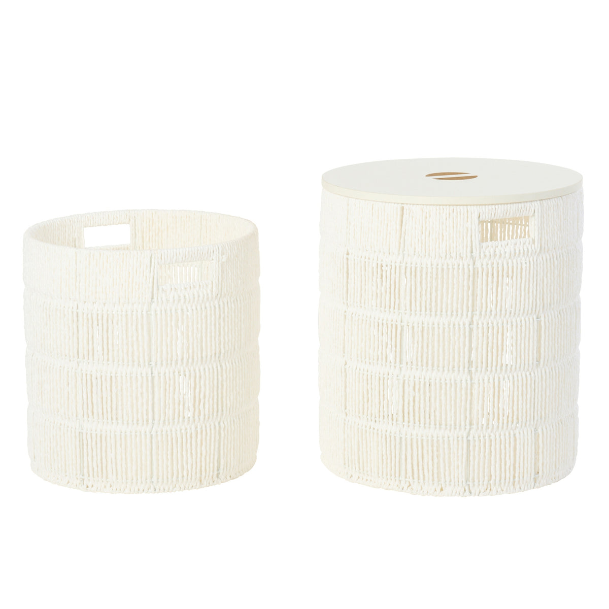 Lot de 2 paniers ronds en papier blanc avec couvercles J-Line