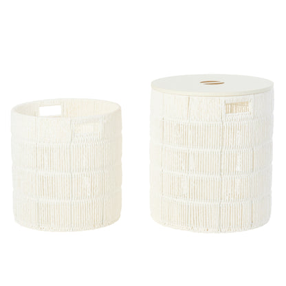 Lot de 2 paniers ronds en papier blanc avec couvercles J-Line