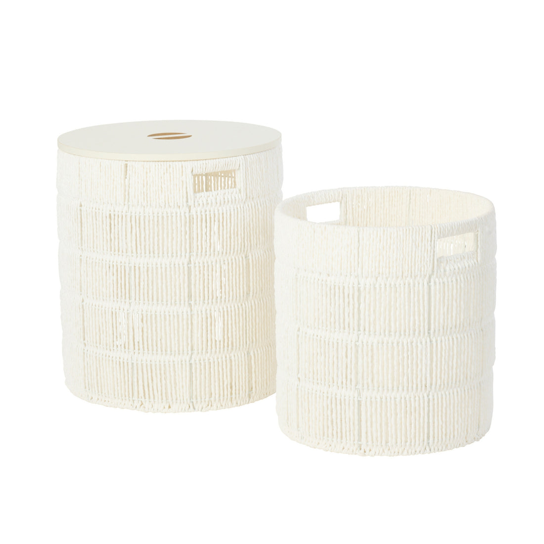 Lot de 2 paniers ronds en papier blanc avec couvercles J-Line