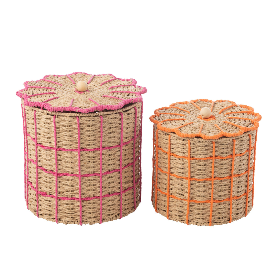 Lot de 2 Paniers en Papier Rose/Orange J-Line