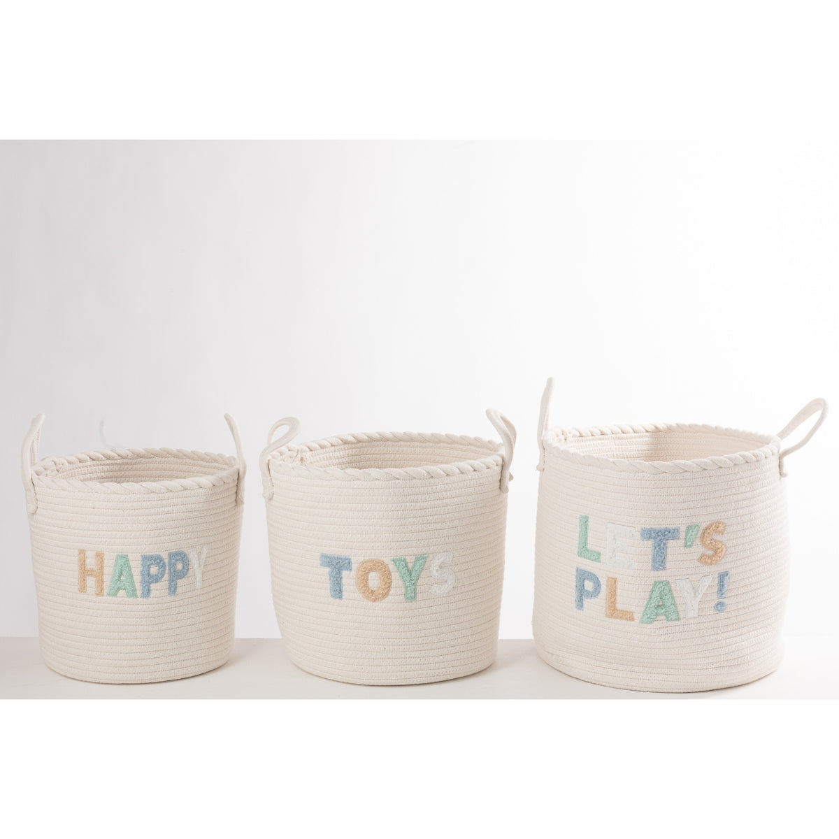 Lot de 3 paniers pour enfants en coton blanc/bleu clair J-Line