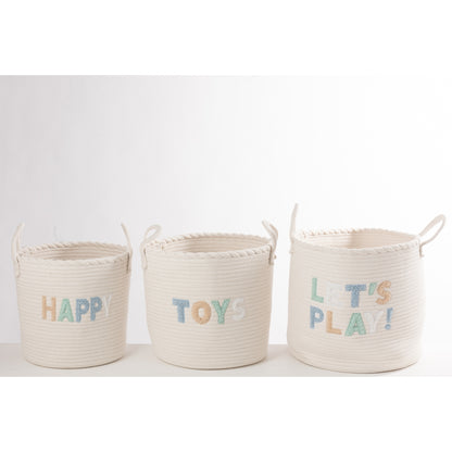 Lot de 3 paniers pour enfants en coton blanc/bleu clair J-Line