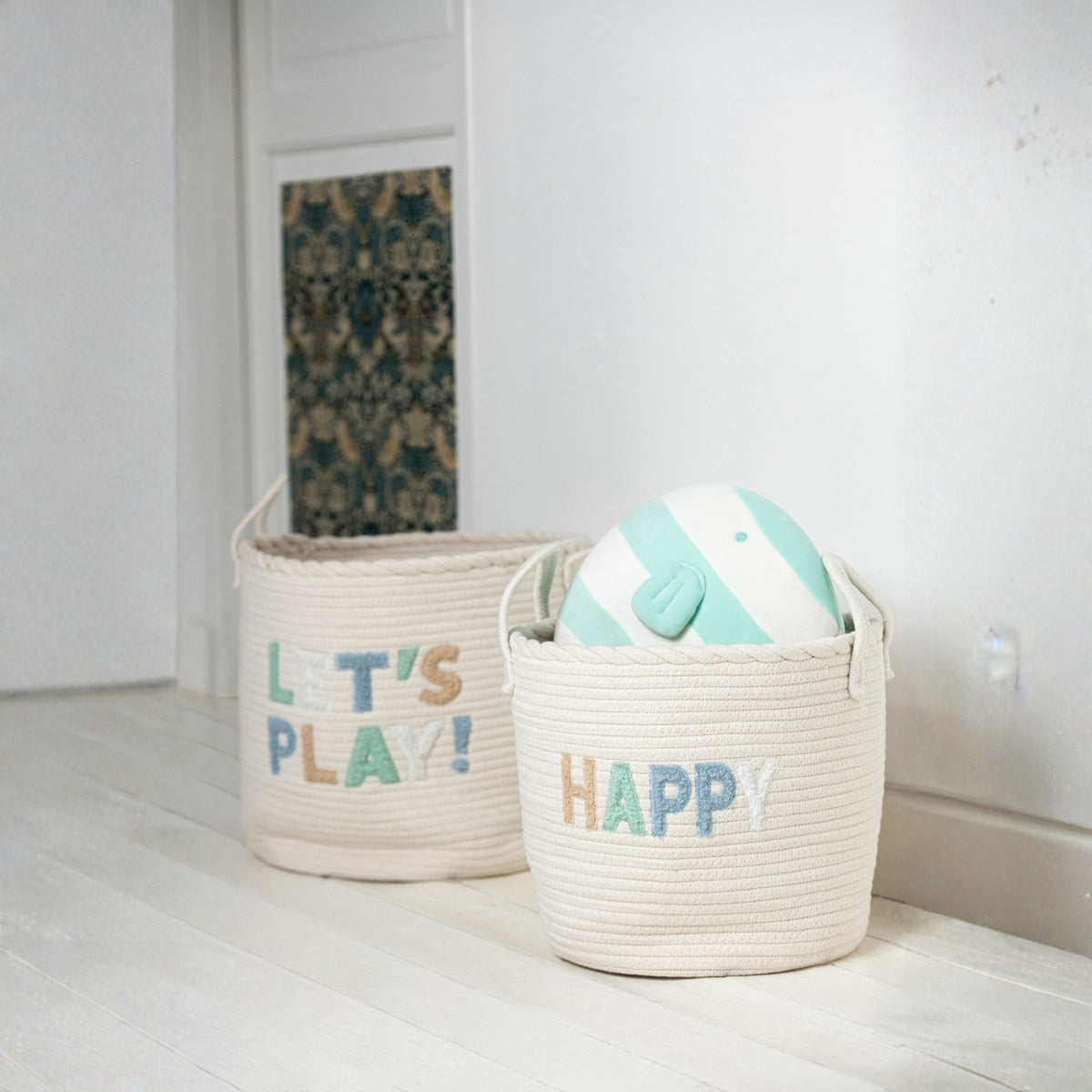 Lot de 3 paniers pour enfants en coton blanc/bleu clair J-Line