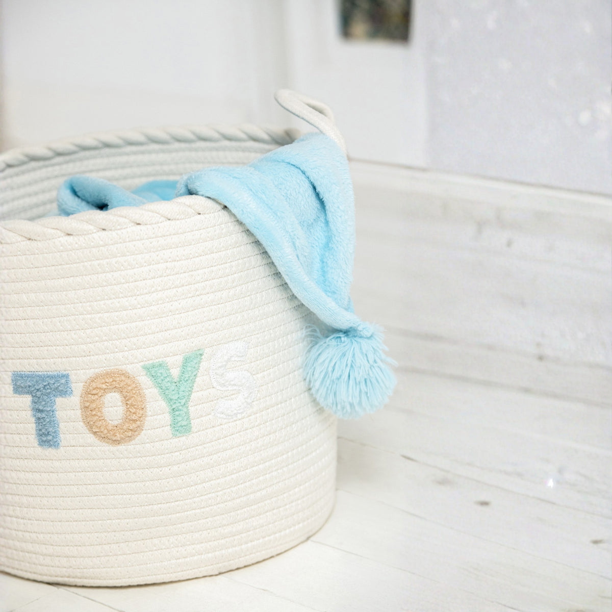 Lot de 3 paniers pour enfants en coton blanc/bleu clair J-Line