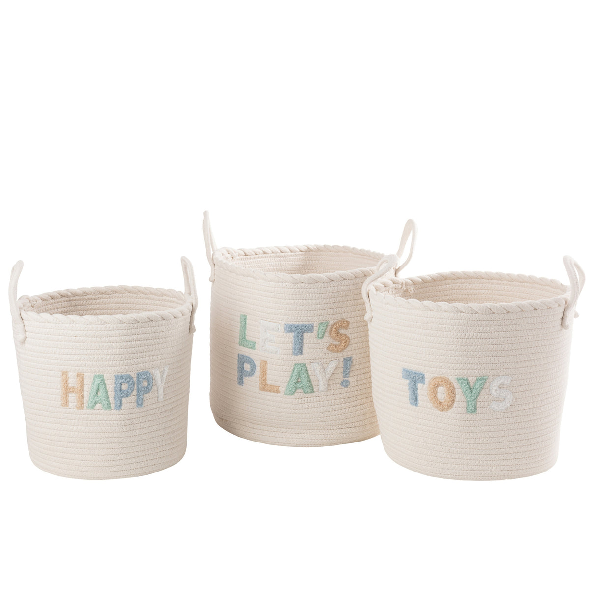 Lot de 3 paniers pour enfants en coton blanc/bleu clair J-Line