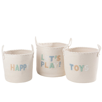 Lot de 3 paniers pour enfants en coton blanc/bleu clair J-Line