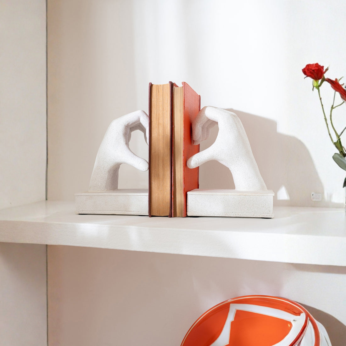 Lot de 2 Serre-livres Mains Amour Polyrésine Blanc J-Line