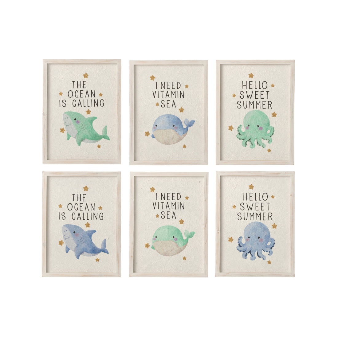 Décoration murale Animaux marins Papier Multicolore Assortiment de 6 J-Line