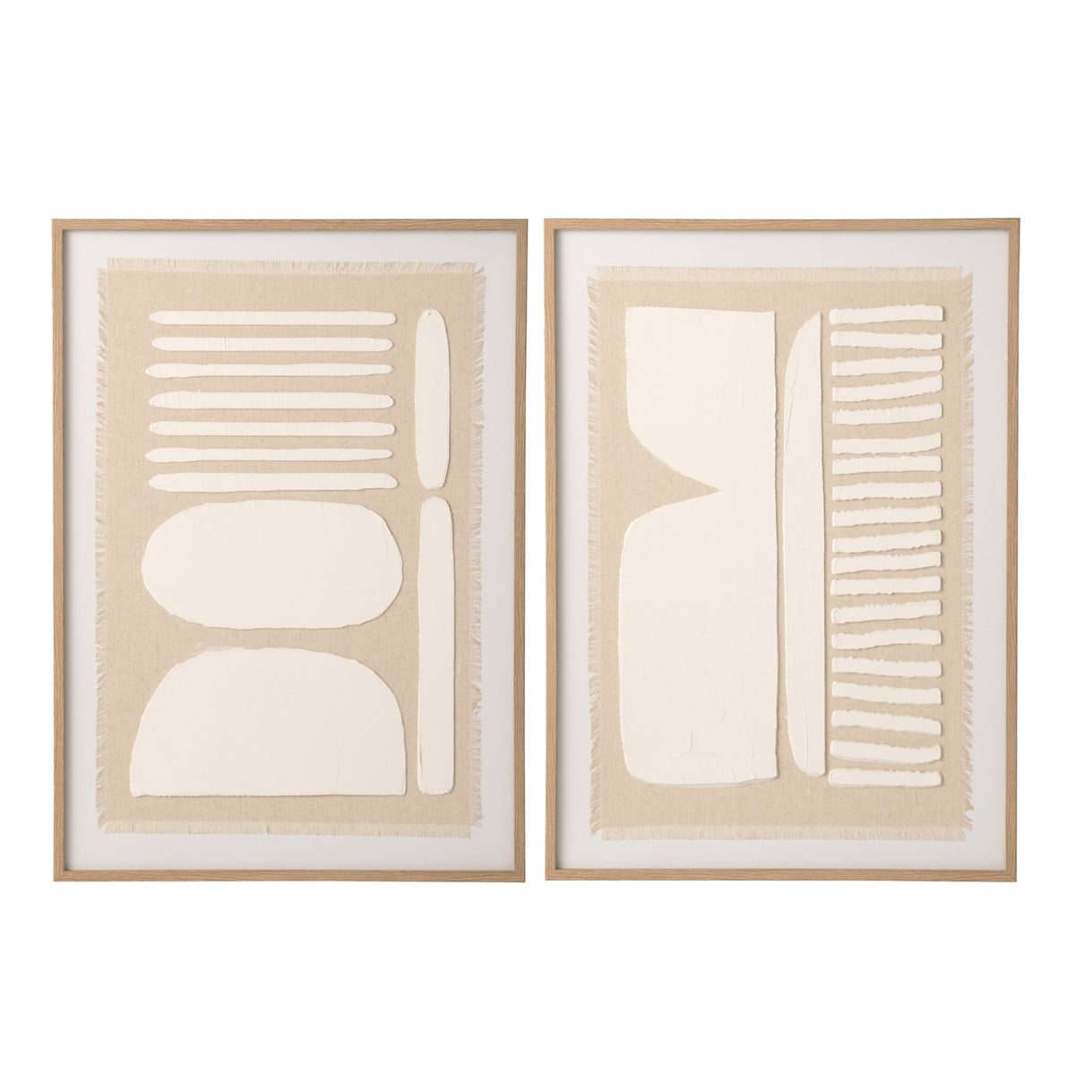 Décoration murale abstraite sur toile naturelle/blanche, assortiment de 2 pièces J-Line