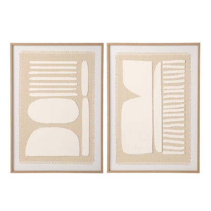 Décoration murale abstraite sur toile naturelle/blanche, assortiment de 2 pièces J-Line