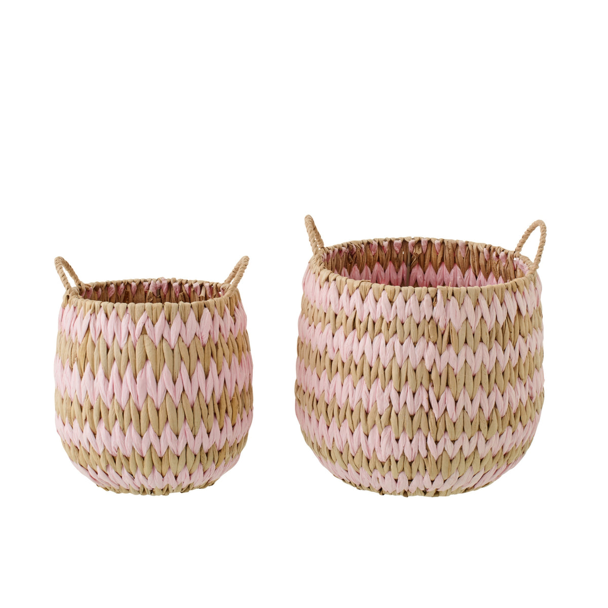 Lot de 2 Paniers Avec Poignées Bordure Rayée Naturel/Rose Clair J-Line