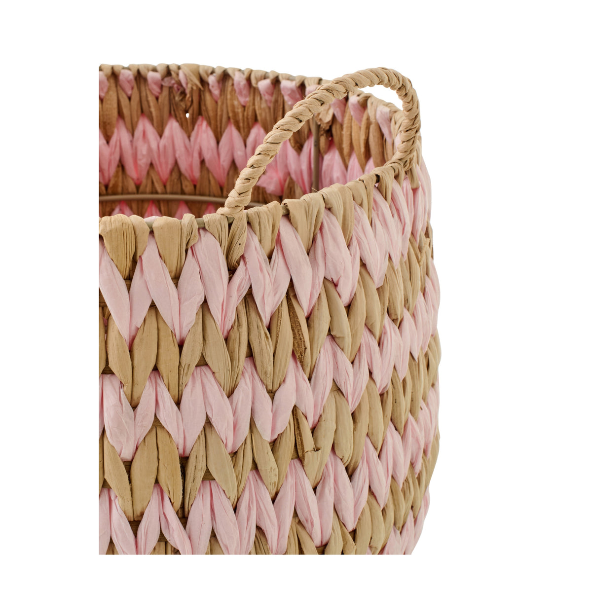 Lot de 2 Paniers Avec Poignées Bordure Rayée Naturel/Rose Clair J-Line