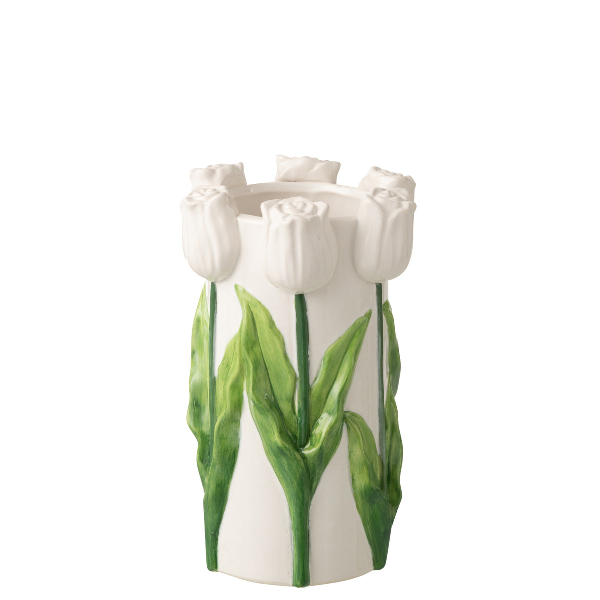 Vase Tulipe Céramique Blanc/Vert Moyen J-Line