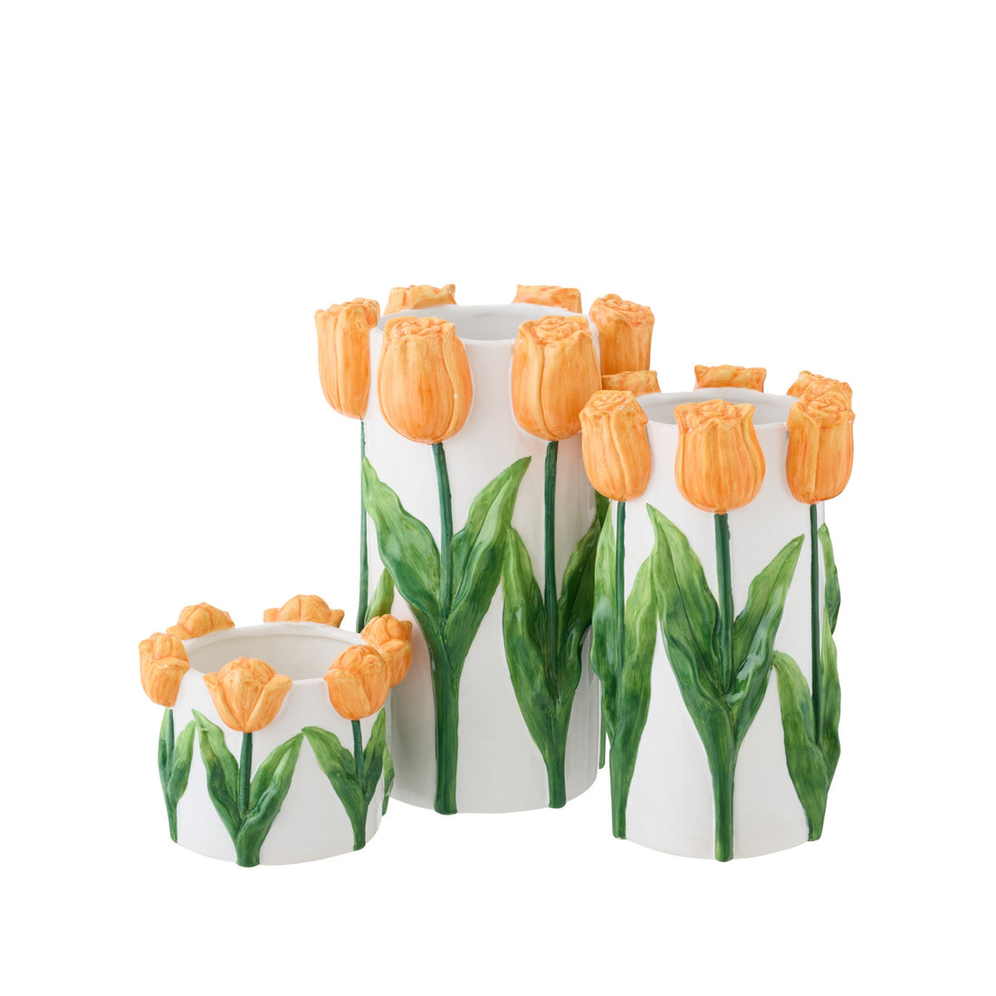 Vase Tulipe Céramique Blanc/Orange Large J-Line