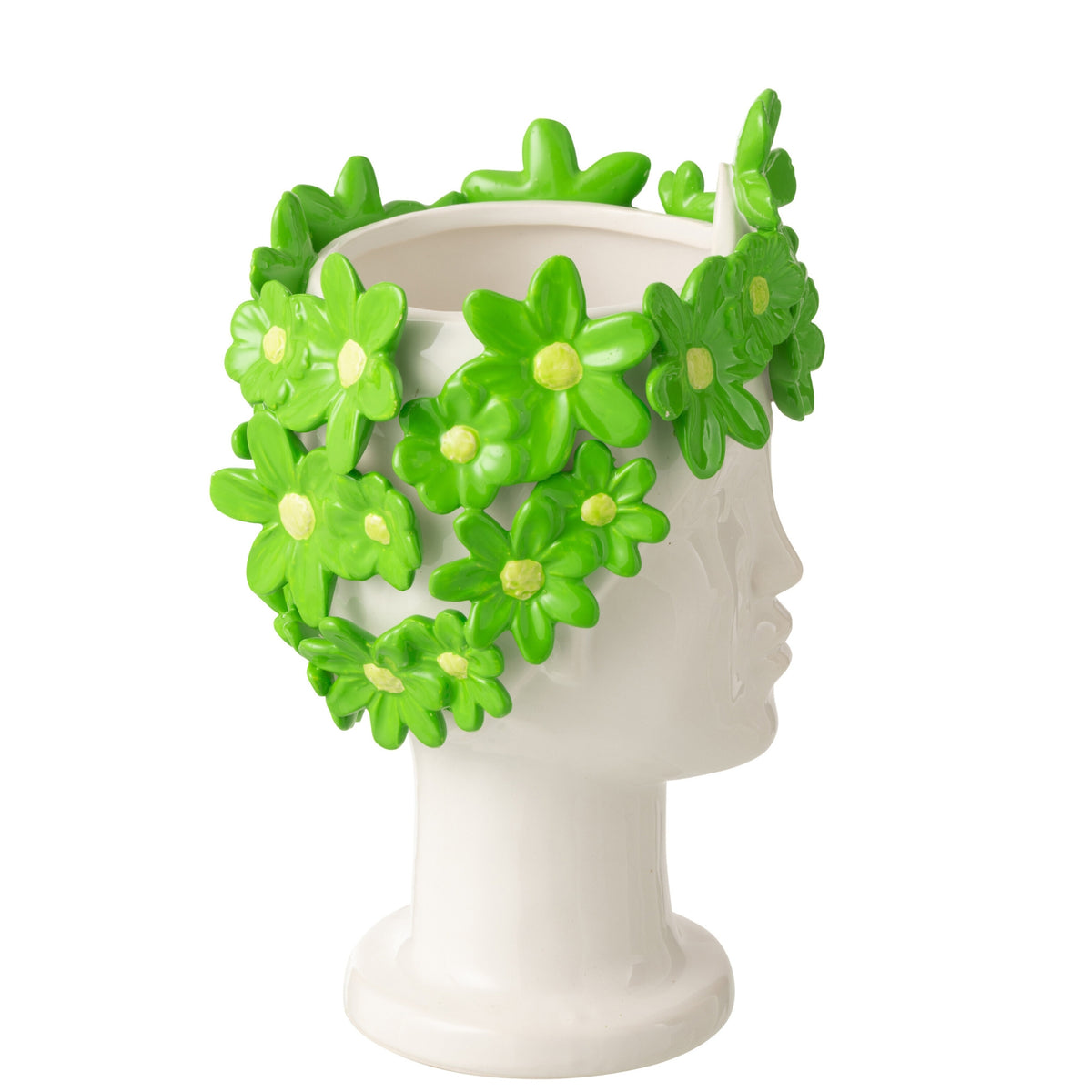 Pot de fleurs Dame Fleurs Céramique Blanc/Vert J-Line
