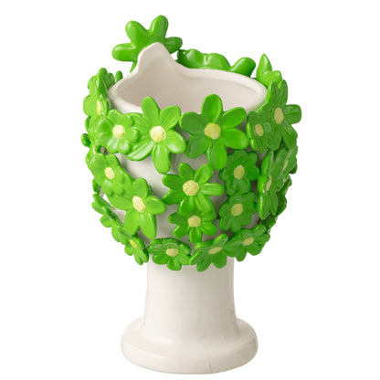 Pot de fleurs Dame Fleurs Céramique Blanc/Vert J-Line