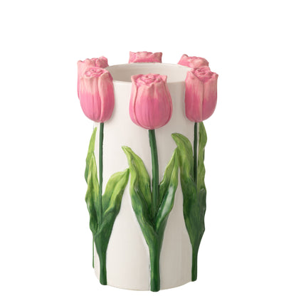 Vase Tulipe Céramique Blanc/Rose Clair Large J-Line