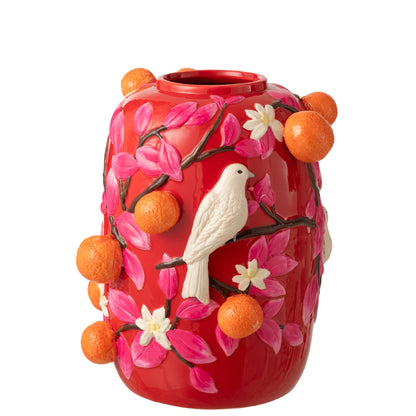 Vase Oiseau/Oranges Céramique Rose/Orange Large J-Line