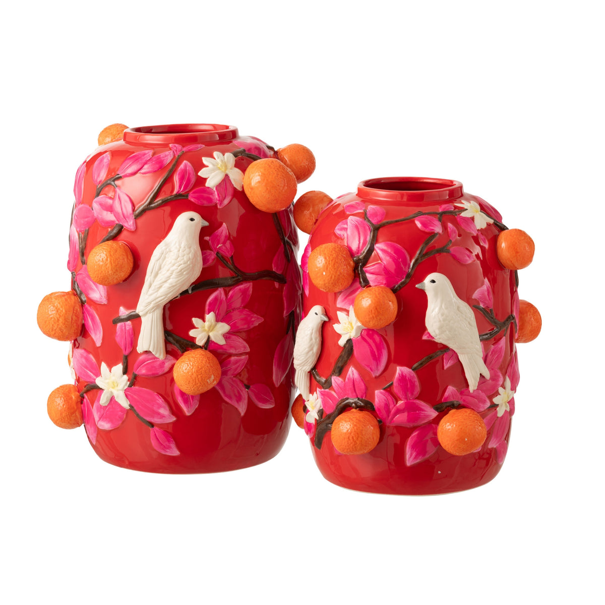 Vase Oiseau/Oranges Céramique Rose/Orange Large J-Line
