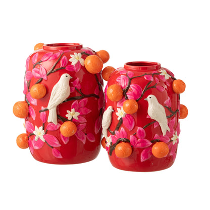 Vase Oiseau/Oranges Céramique Rose/Orange Large J-Line